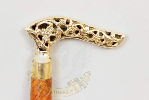 Spartan Street Elegant Brass Designer Handle Support Walking Stick Royal Collectible Walking Stick