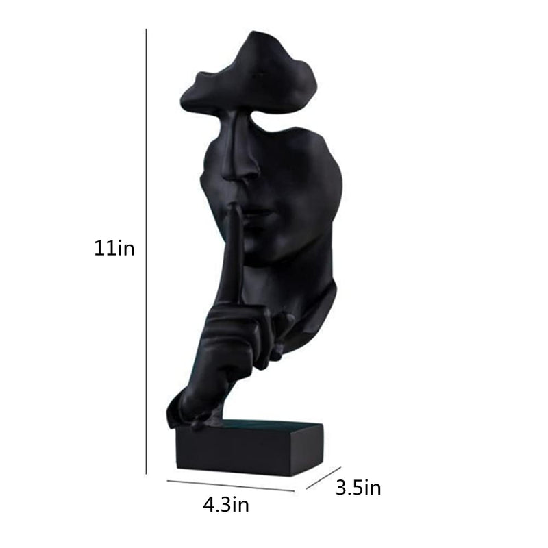 Asng Creative Abstract Men Figurine Sculptures, Keep Silence Statue, Thinker Statue, Office Home Decor (Black)