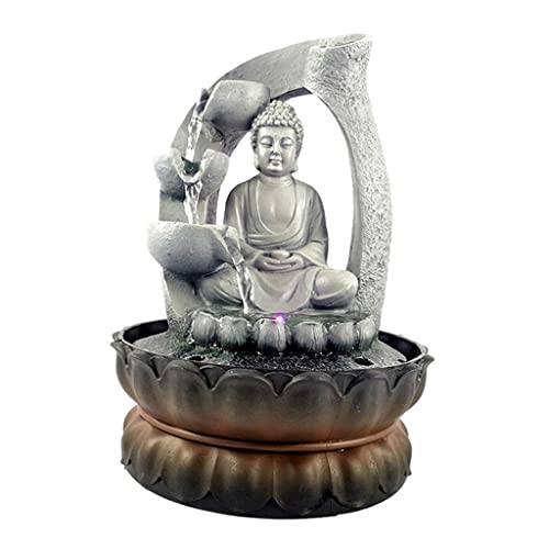 ATORSE® Buddha Tabletop Fountain Led Lights Zen Rock Water Waterfall Home Deck Decor