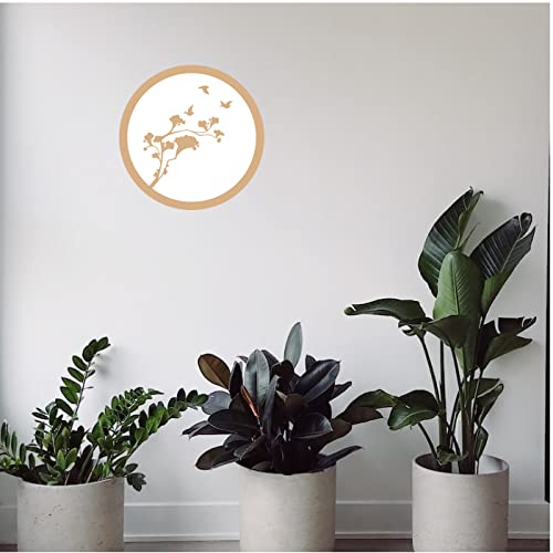 DOTME Plant And Birds Wooden With Vinyl Sticker Decorative Design Wall Décor For Home Kids Bedroom Living Hall DIY Art 8 INCH (White)