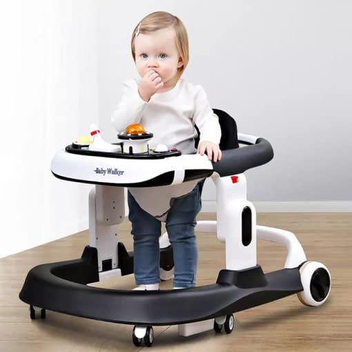 StarAndDaisy Baby Walker/Multifunction/Anti-o Shaped Leg/Anti-Fall/Music Box/Height Adjustment/Baby/Newborn/girl/boy/6-15months *with SEAT Cushion (Premium Black)