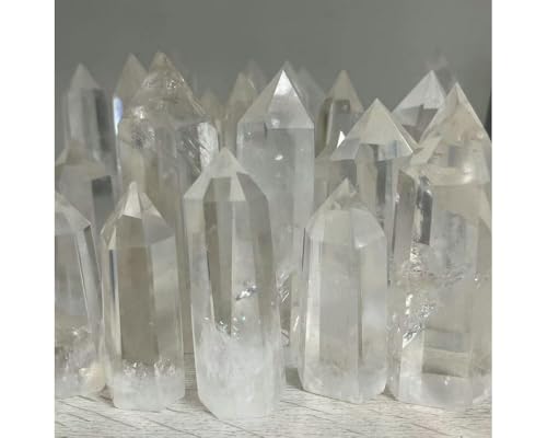 StoneStory Natural Healing Clear Quartz Crystal Point Faceted Prism Wand Reiki Figurine Stone (White Crystal, 8-12cm)