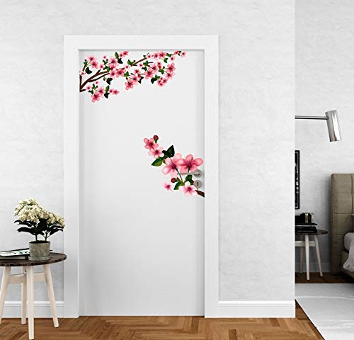 DivineDesigns™ Flowers Corner Floral Door Sticker | Sticker for Living Room, Bedroom, Office (Vinyl, Standard, Multicolour)