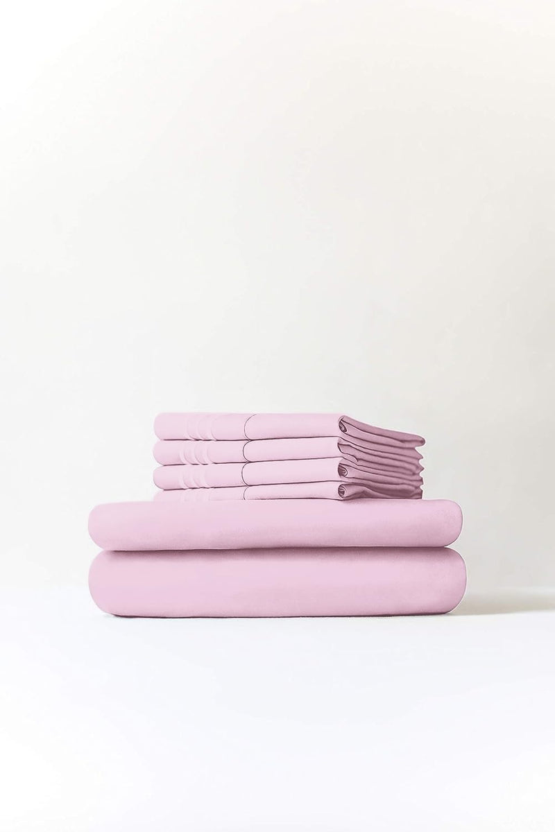 California King Size Sheet Set - 6 Piece Set - Hotel Luxury Bed Sheets - Extra Soft - Deep Pockets - Easy Fit - Breathable & Cooling - Wrinkle Free - Comfy - Light Pink Bed Sheets - Cali Kings Sheets