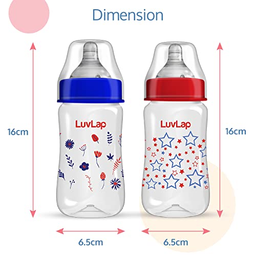 LuvLap Anti-Colic Wide Neck Natura Flo Baby Feeding Bottle, 250ml (Pack of 2), New Born/Infants/Toddler Upto 3 Years, Stars, BPA Free