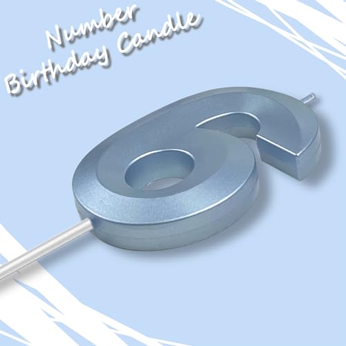 Blue 6 Number Birthday Candle for Cake, 2.76 Inch Diamond Number Cake Candles for Wedding Anniversary Decoration Happy Birthday Party Celebration