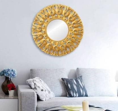 VAS Collection MDF Mirror Frame for Wall Decor,Bedroom,Living Room,Bathroom & Hallway,24"x24",Round (Golden)