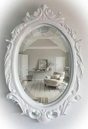 Aleena The Zara Enterprises Wood Hand Crafted Oval Shape Vanity Wall Mirror Frame Only Frame with Out Mirror for Living Room, (Antique White) anity Wall Mirror for Living Room, 24X16 Inches