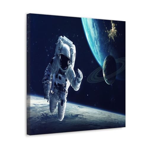 GADGETS WRAP Canvas Gallery Wrap Framed for Home Office Studio Living Room Decoration (17x17inch) - White Suit Astronaut