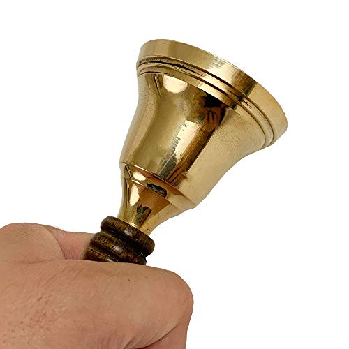 Brass Hand Bell W/Wooden Handle, 6", Christmas Or Teacher's Bell