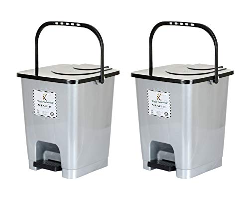 Kuber Industries Premium Plastic Pedal Dustbin 10 Ltr (Grey)-Pack of 2-KUBMART16405