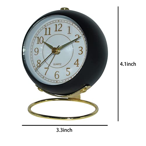 Desk Clocks Classic Non-Ticking Tabletop Alarm Clock with Backlight Battery Operated Mini Digital Dial Gold Cute Small Table Clocks for Shelf Bedroom Office Living Room Kitchen Indoor Decor (Black)