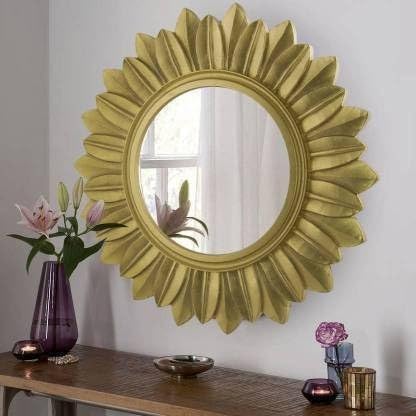 Vas Collection MDF Mirror Frame (Round) for Wall Decor,Bedroom,Living Room,Bathroom & Hallway (Golden)