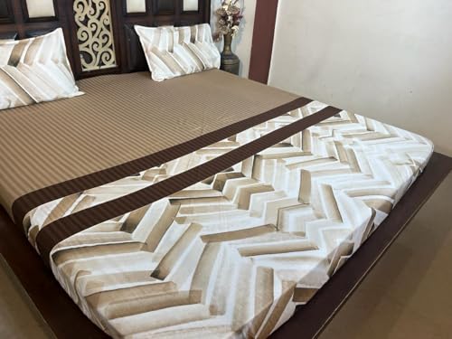 Agarwal Collection Tempting Fitted Elastic Premium Cotton Double Bed King Size Bedsheet with 2 Pillow Covers (Attractive Brown)