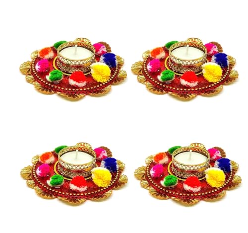 brown leaf Metallic Flower Design Diya Tea Light Candle Holders for Diwali Candle Holders with Stylish Tealights (Pack of 8)