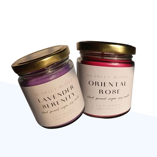 Scarlet Blinks Oriental Rose and Lavender Serenity | Soy Wax Candle | Aroma Therapy Candle | Burning Time:45 HRS Pack of 2