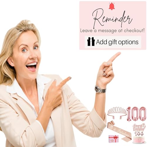 100th Birthday Decorations for Women, Include 100th Birthday Sash and Tiara, Birthday Cake Topper and Number 100 Candles, Rose Gold 100 Balloons, 100th Birthday Gifts Women