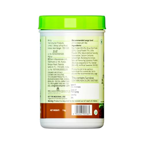 Tata GoFit Plant Protein Powder, Pea & Brown Rice Blend, 18g Protein, Café Mocha Flavour, 1kg (40 Serves), No Soy, No Lactose, No Added Sugar, Vegan