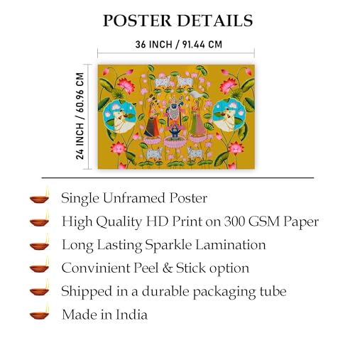 Indianara Rolled Sparkled Lord Shrinathji Art Print for Room Décor Digital Reprint 36 inch x 24 inch Painting (10718PST)