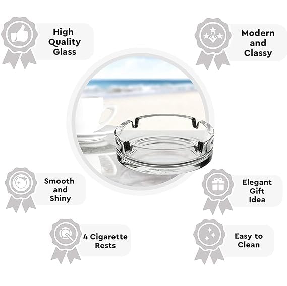 P S ASSOCIATES Glass Classic Crystal Quality Cigar Cigarette Ashtray Round Tabletop for Home Office Indoor Outdoor Home Decor