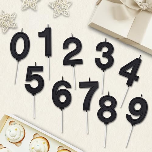 Black 40 Number Birthday Candles 3D Number Birthday Cake Candles for Wedding Anniversary Decoration Happy Number Birthday Party Celebration