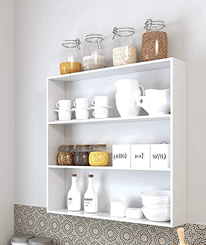 Dime Store Wooden Kitchen Shelf Racks Wall Shelf Rack For Kitchen Storage Boxes Spice Jars Rack Wall Mounted (Standard, White)