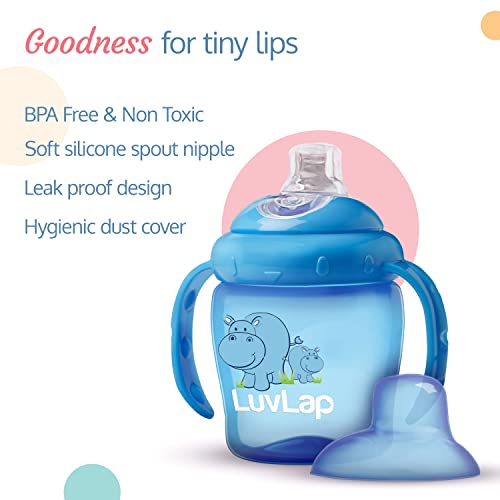 LuvLap Hippo Spout Sipper for Infant/Toddler, 225ml, Anti-Spill Sippy Cup with Soft Silicone Spout BPA Free, 6m+ (Blue)