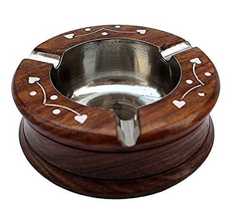 HomEnrich Wooden Ashtray for Cigarette with Lid | Ashtray for office , Home , Car | Ashtray for Cigarette ash | Round Ashtray - Brown