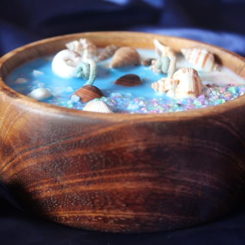 Bright Vela Ocean Wooden Bowl Candle(Theme), 100% Coconut Wax and Sea Shells with Natural Fragrance Oil. (Unscented)