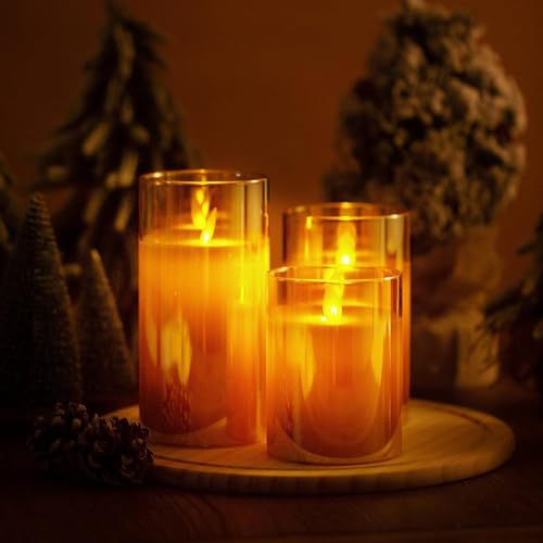 The Decor Affair Set of 3 Genuine Wax Battery-Operated Flameless Candles with Remote Timer, Alluring Dancing Faux Wick, Elegant Home Décor Lighting Solution