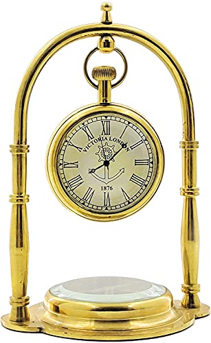 VETERIS Brass Table Clock Nautical Victoria Antique, Desk Clock/Table Clock, with Direction Compass/for, Office, Room, Décor Compass Table Clock Decorative Item, Attractive Item