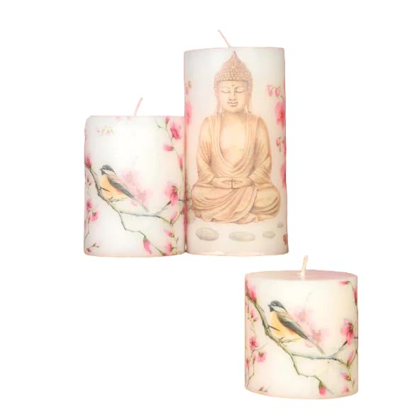 AphroSol Luxury Home fragrances Luxury Pillar Candles || Gift Set of 3|| for Gifting, Celebration, Art Decor, Festive Decor, Diwali (Buddha Candle)