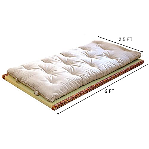 INDIAN DECOR 80600 Supersoft White Cotton Foldable Handmade Single Bed Sleeping Mattress (White Cotton, 2.5 x 06 ft)