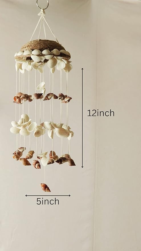 Shellkrafts Sea Shell Wind Chime for Home | Balcony & Garden | Soothing Rain Sound & Very Lucky According to Vastu | Attracts Good Luck (White)