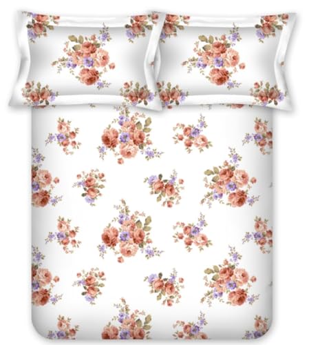 Bombay Dyeing King Size 180 TC 100% Cotton Bedsheet with 2 Pillow Cover- 525B Floral Collection - Size: 274cm x 274cm - 7504 Rust