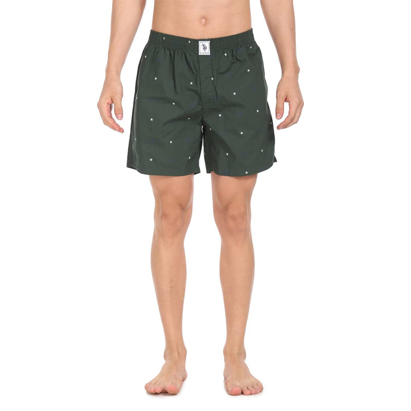 U.S. POLO ASSN. Men Comfort Fit Print Cotton I663 Boxers - Pack Of 1 (Bottle Green Flag L)