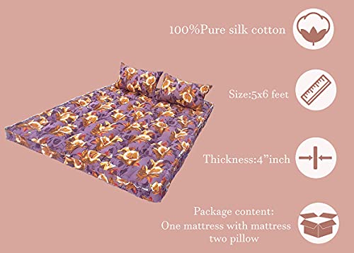 VG Mattress Organic Kapok Semal Silk Cotton Ilavam Panju Queen Size Mattress (Size: 6 x 5 ft /72 x 60 x 4 Inch) Multicolour.