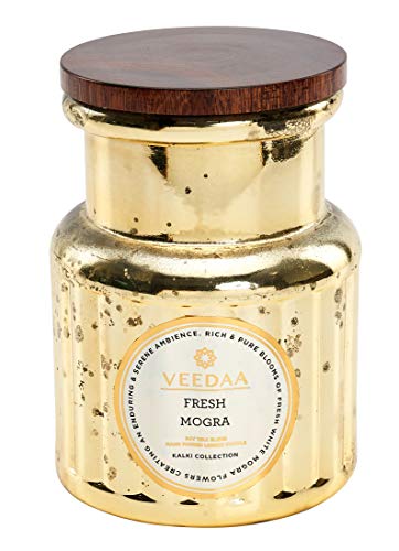 VEEDAA Fresh Mogra Crown Glass Soy Wax Scented Candle (Burns 45 Hours)