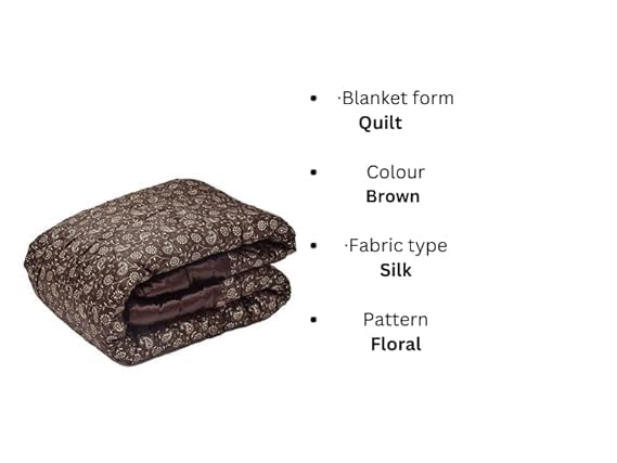 Ahnef Furnishing Silk Cotton Soft Jaipuri Razai, Traditional Double Bed Winter Heavy Quilt Blanket Brown (85X100 inches, Rama Brown, Breathable) (Brown)