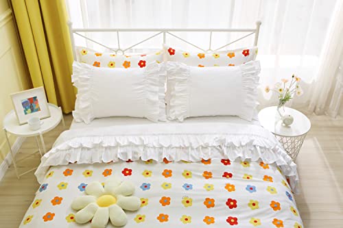 White Ruffled Bed Flat Sheet Cotton Queen Size 1 Piece