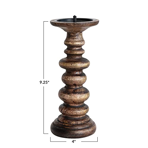 Creative Co-Op Carved Wood, Natural Pillar Candle Holder