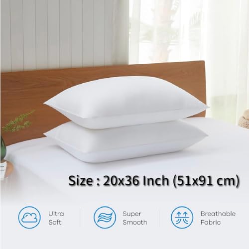 Perfect Sleeper 20x36 Inch Set of 2 Pillows, Soft Density for Stomach and Back Sleepers, King Size, Pack of 2, White, 51 x 91 cm - Plain White