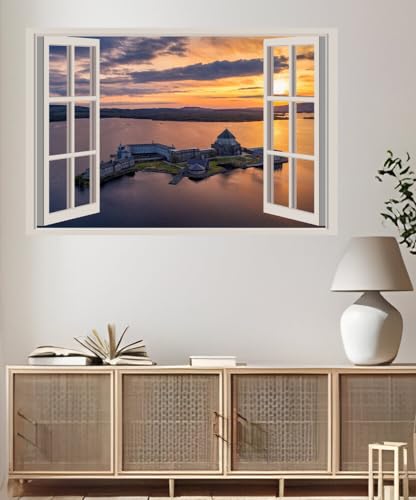 JVERF - JZZA23006 Ireland Sunrises and Sunsets Lake Island Evening| Self-Adhesive Open Window Wall Sticker