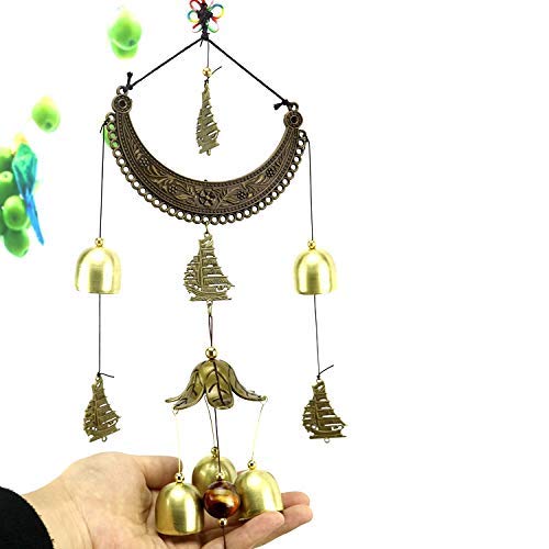 CrazyCrafts Metal Wind Chimes for Home Balcony Garden Positive Energy, Home Decor Hanging Long Brass Bells Gifts for Loved Ones 5 Bell with a Moon Shape Hanging Bells