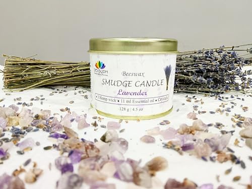 DEVSUDH Lavender Smudge Candle (Organic Beeswax & Hemp Wick)| India's 1st Triple Hemp Wick Candle| Manifestation Candle,Chakra Healing,Removes Negative Energy| Yoga,Meditation,Spa,Reiki,Aromatherapy|