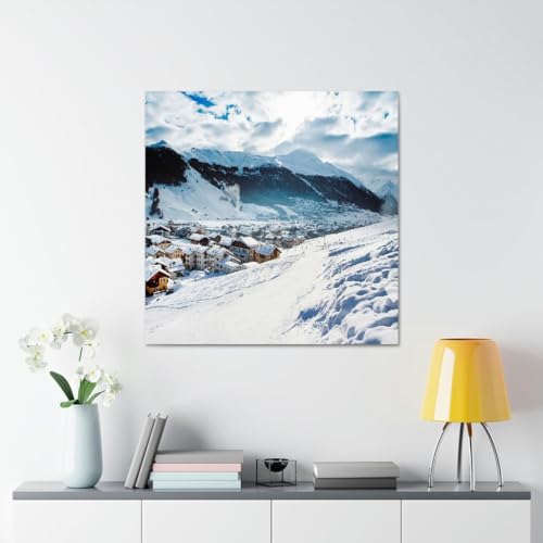 GADGETS WRAP Canvas Gallery Wrap Framed for Home Office Studio Living Room Decoration (17x17inch) - Snow Covered Village