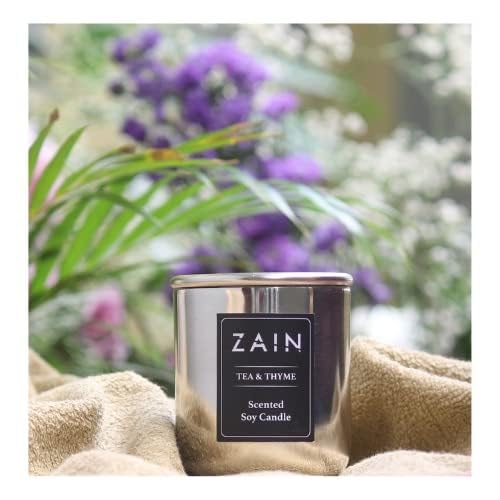 Virgo Creations Zain Metal Jar Candle, Soy Wax, Tea & Thyme Fragrance, Metal Jar with Lid, Silver Finish Luxury Jar Candle, Calmness Relaxation Gift Home Décor, Jar Size 7x7x8 cm, Pack of 1