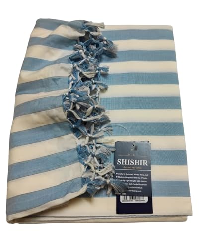 SHISHIR Craft Store Pure Dash 100% Cotton Thin Blanket for Light Weight Top Sheet Odhne wali chadar | AC and Rainy Season | Travelling |Quick Absorption & Faster Drying (Blue and White)