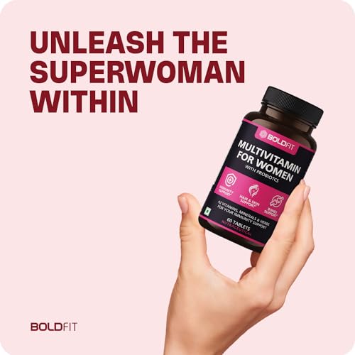 Boldfit Multivitamin For Women Tablets With Probiotics - 42 Vital Ingredients For Immunity, Hair, Skin, Energy & Bone Support - Pack of 1, 60 Tablets