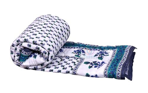 LOARSHY 400 T C Cotton Single Bed Jaipuri Razai Soft and Lightweight Flower Print Quilt/Blankets/Rajai/Razzai - Grey Boota (58x88 Inches)